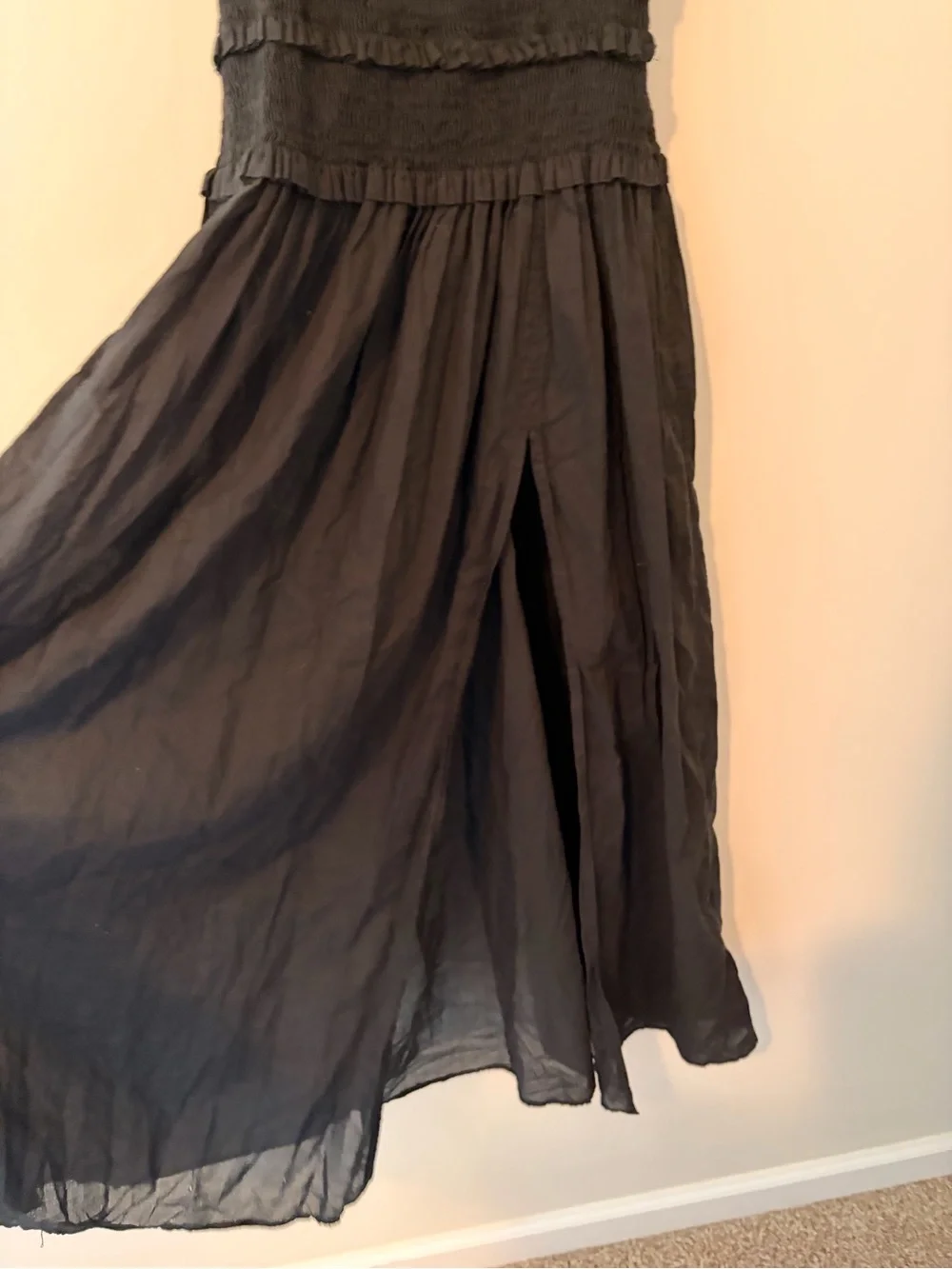 J. Crew Black Smocked Maxi Dress with Ruffle Tiers